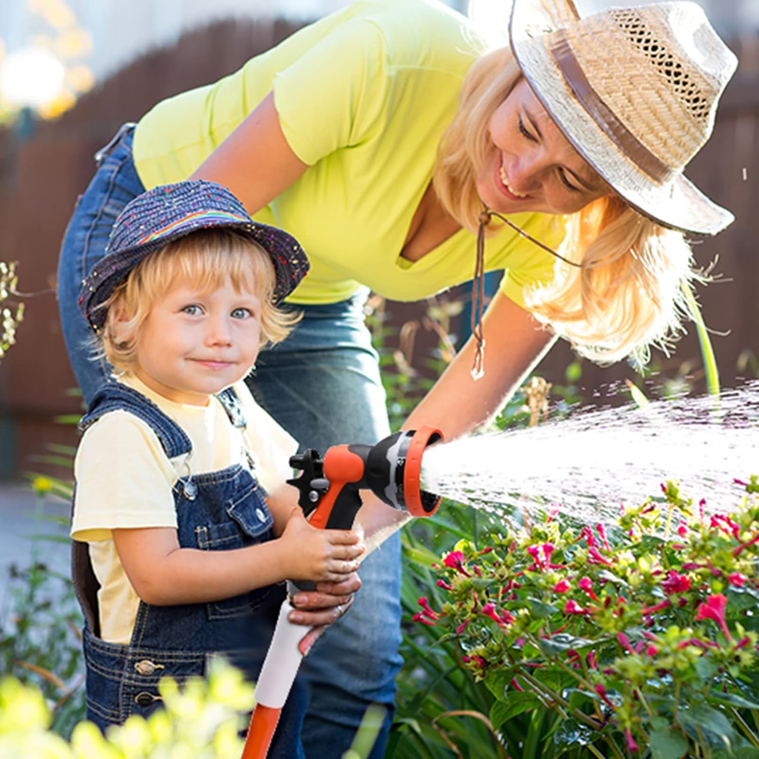 CTBOM 50 ft Garden Hose with Holder and 10 Function Nozzle, Lightweight Heavy Duty Water Hose 5/8 in. x 50 ft., 3/4" Solid Brass Fitting : Patio, Lawn & Garden