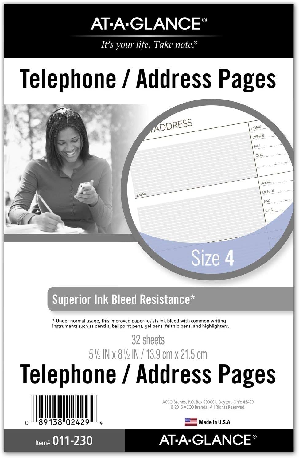 Day Runner Telephone and Address Pages, Refill, Loose-Leaf, Undated, for Planner, 5-1/2" x 8-1/2", Size 4, 32 Sheets/Pack (011-230)