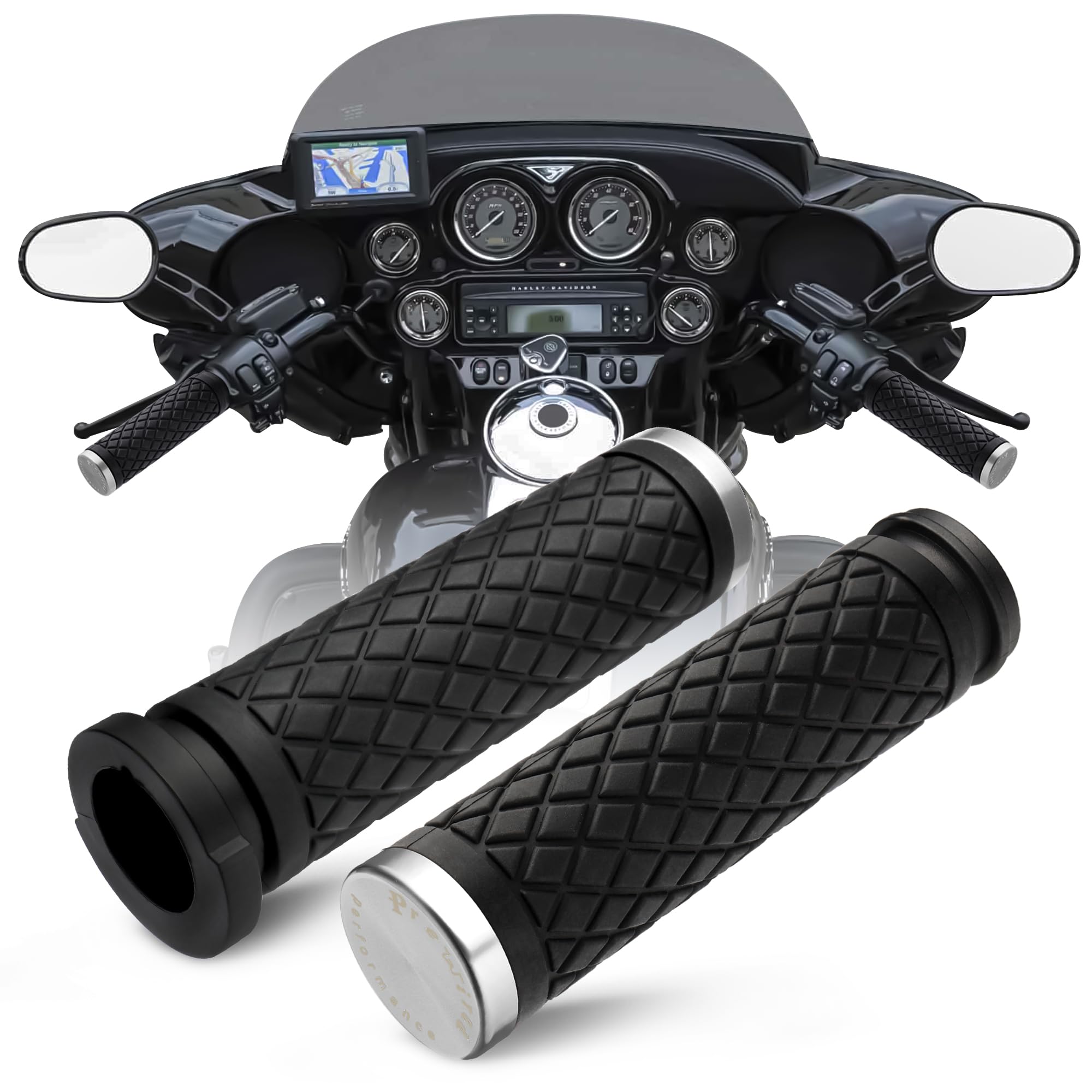 Photo 1 of 1" Handlebar Grips CNC 6061 Aluminum Rear Cap Electronic Throttle Hand Grip for Harley 2008-2024 Touring & Trike '16-'24 Softail 2016-2017 Low Rider S FXDLS TBW Models, Blue