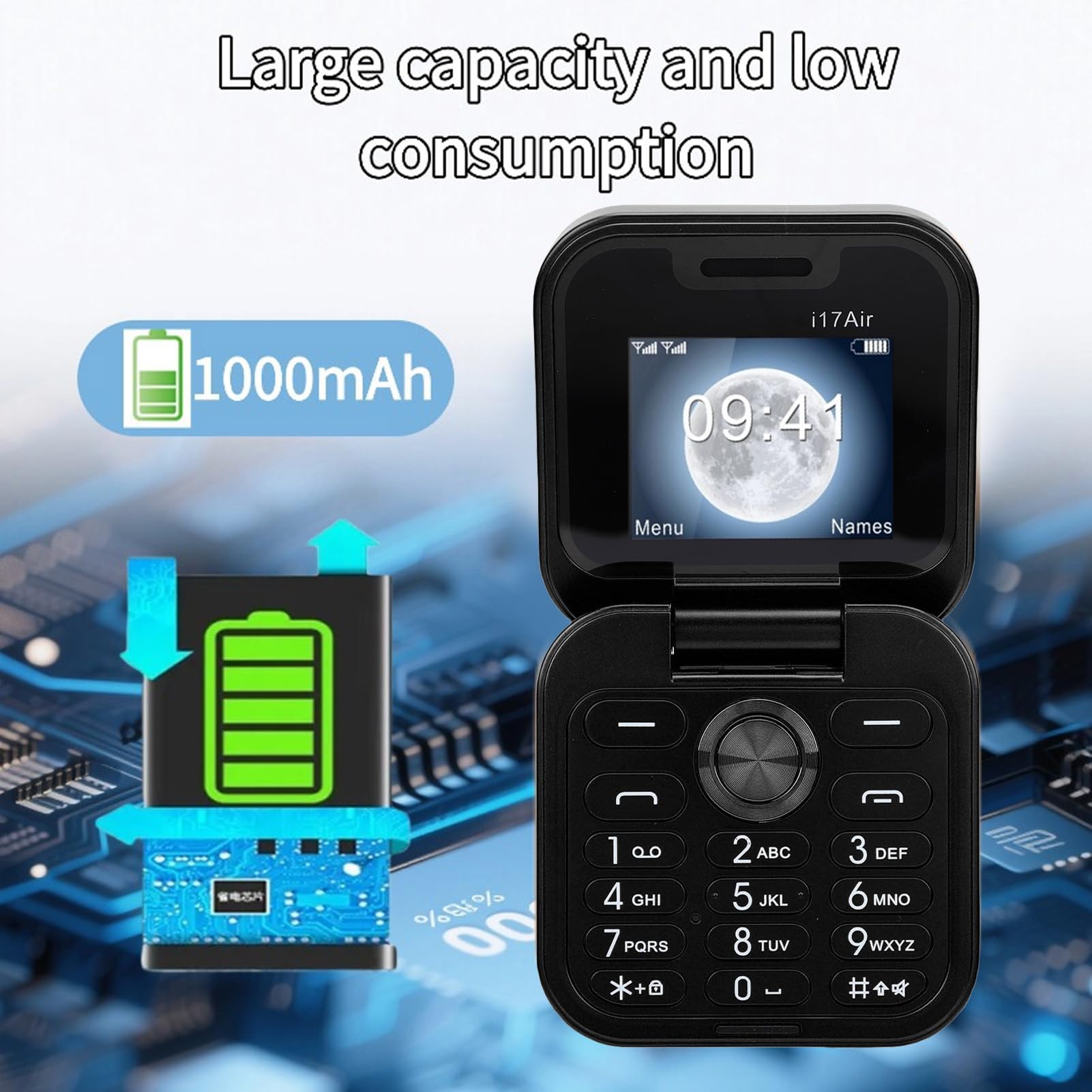 XUMIUZIY Unlocked Flip Phone, Large Buttons MP3 FM Mobile Phone with 1.77 Inch Screen, Dual SIM Dual Standby GSM One Touch Dialing Built in Loud Speaker (Black) — view 5