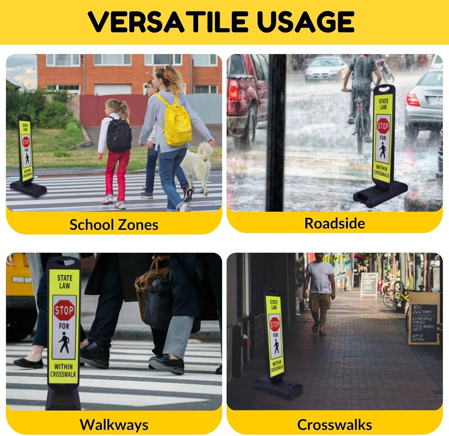 2-Pack Pedestrian Crosswalk Signs 44" Double-Sided Stop for Pedestrians Signs with Fillable Water Bases, Heavy-Duty Safety Cones for Streets, Parking Lots, and School Zones