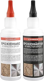 Everglue 2K 30-Minuten-Epoxy Epoxidharz transparent und hitzebeständig zum Kleben und Versiegeln von Metall Kunststoff Keramik Glas Holz CfK Carbon GfK Glasfaser Marmor Beton Styropor