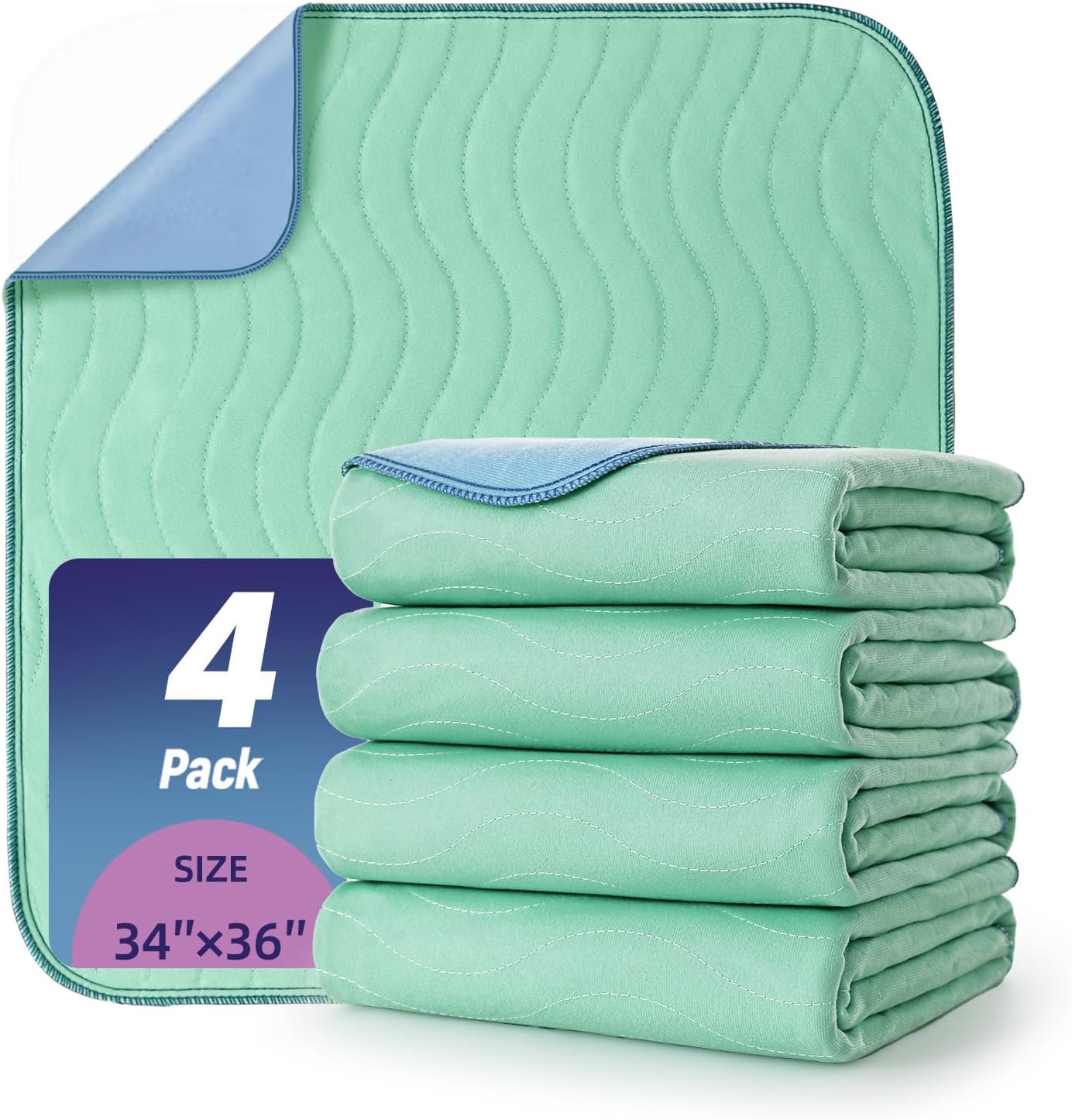 Pee Pads for Adults, Kids and Pets, Cotton-Like Surface, Machine Washable, 100% Leak Prevention with Waterproof TPU Layer (4 Pack, 34*36 inch)