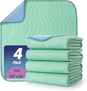 Pee Pads for Adults, Kids and Pets, Cotton-Like Surface, Machine Washable, 100% Leak Prevention with Waterproof TPU Layer (4 Pack, 34*36 inch)