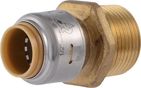 SharkBite Max 1/2 Inch x 3/4 Inch MNPT Reducing Adapter, Push to Connect Brass Plumbing Fitting, PEX Pipe, Copper, CPVC, PE-RT, HDPE, UR116A