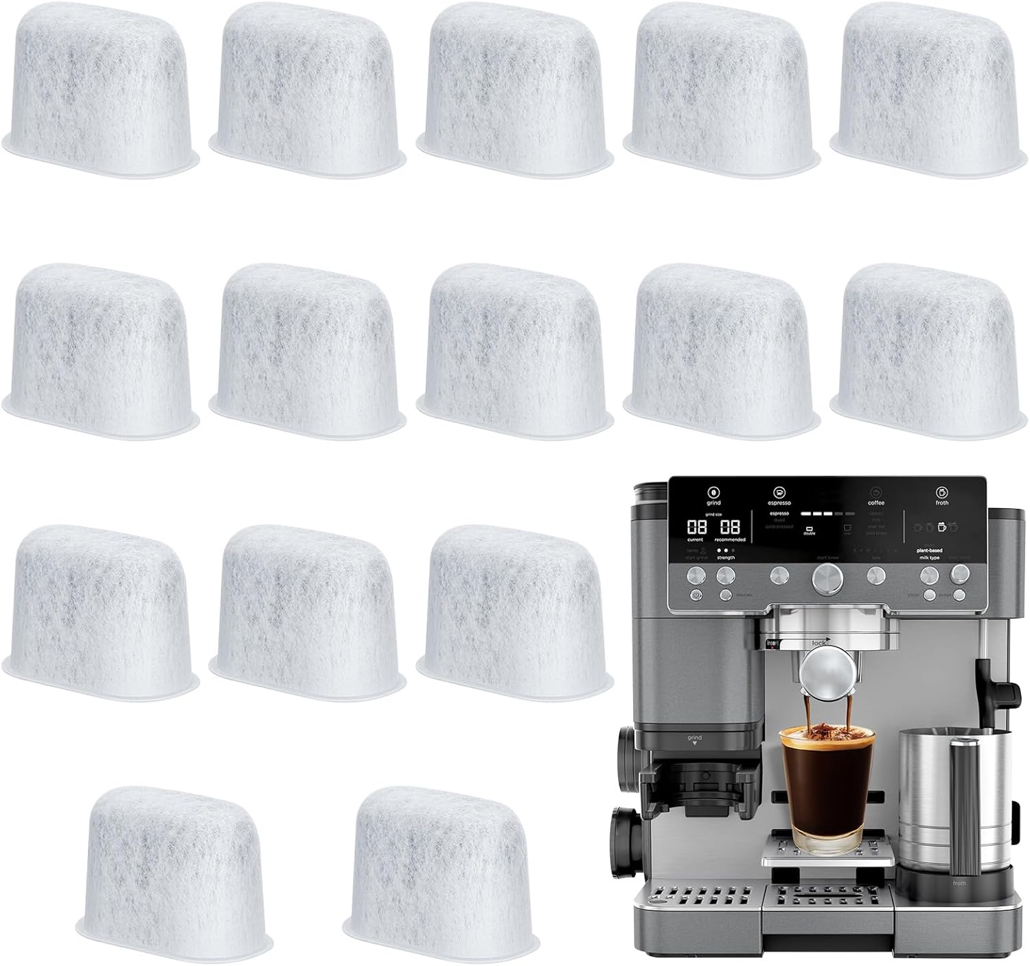 15 Stück Wasserfilter für Ninja Luxe Café, Haltbare Wasserfiltereinsätze für Ninja Kaffeemaschine Zubehör Kaffeevollautomat für Ninja Luxe cafe Pro für ES601EU ES701EU(Grau)