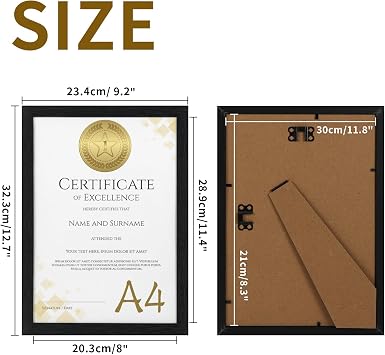 HORLIMER A4 Frames Pack of 15, Black A4 Picture Frame for Displaying Certificates, Posters, Prints, and Documents on Wall or Tabletop