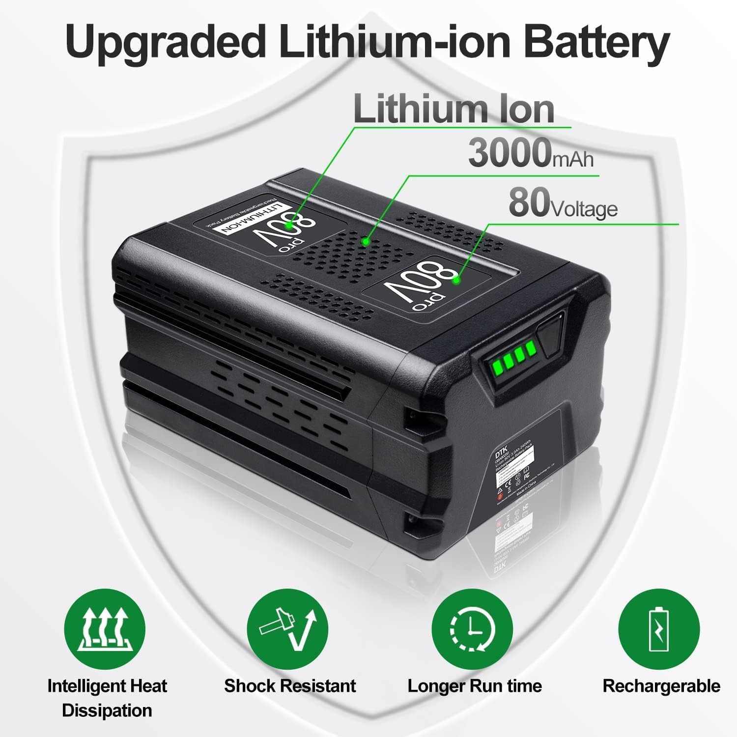 DTK 2 Packs Replacement for Greenworks 80V Battery 3000mAh GBA80200 GBA80250 GBA80400 GBA80500 Compatible with Cordless Power Tools