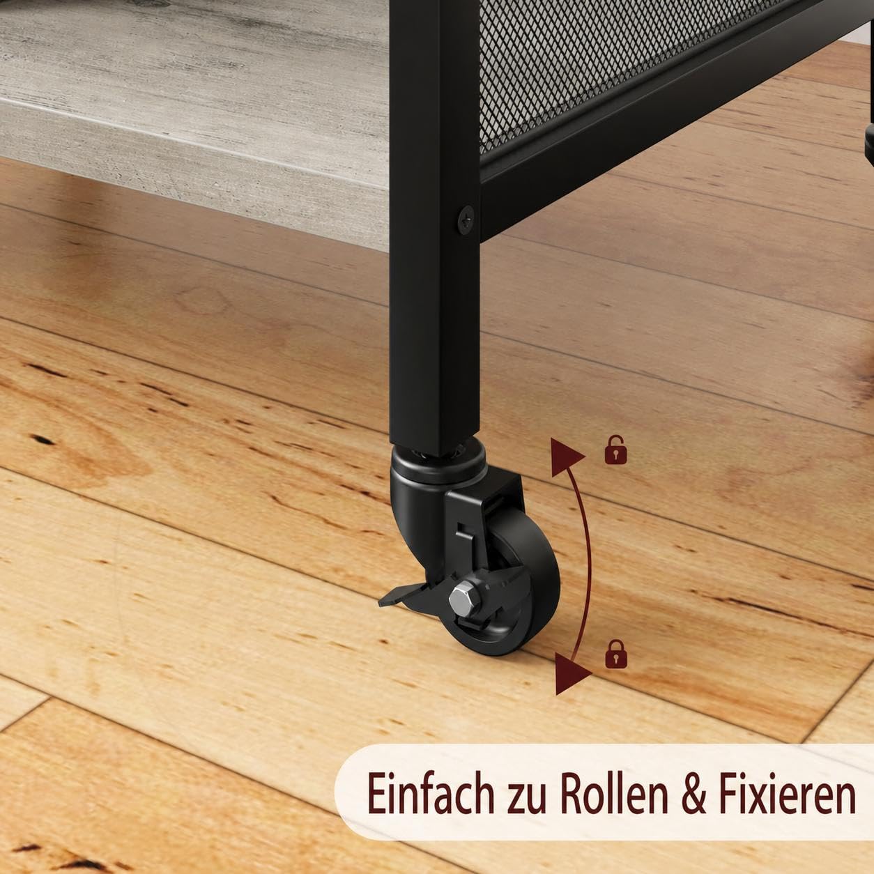 Druckertisch mit Rollen, Druckerständer aus Eisen & PB-Platte, stabiler Druckerwagen mit Ablagefläche 79x52x40 cm, mobiler Bürowagen für Drucker, Laptop, Ordner – für Büro, Homeoffice, Schule（Grau）