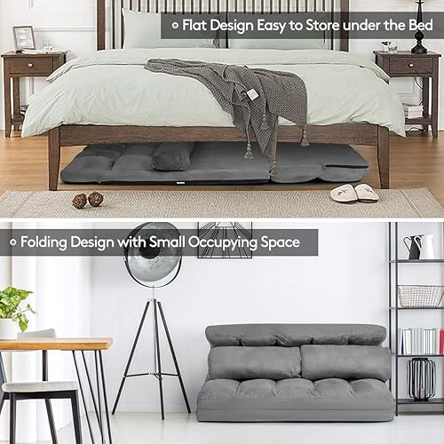 Miniatura 6 de S AFSTAR Safstar Sofá plegable y futón de suelo, sofá cama de tela de 6 posiciones con 2 almohadas y relleno de esponja, sofá perezoso ajustable