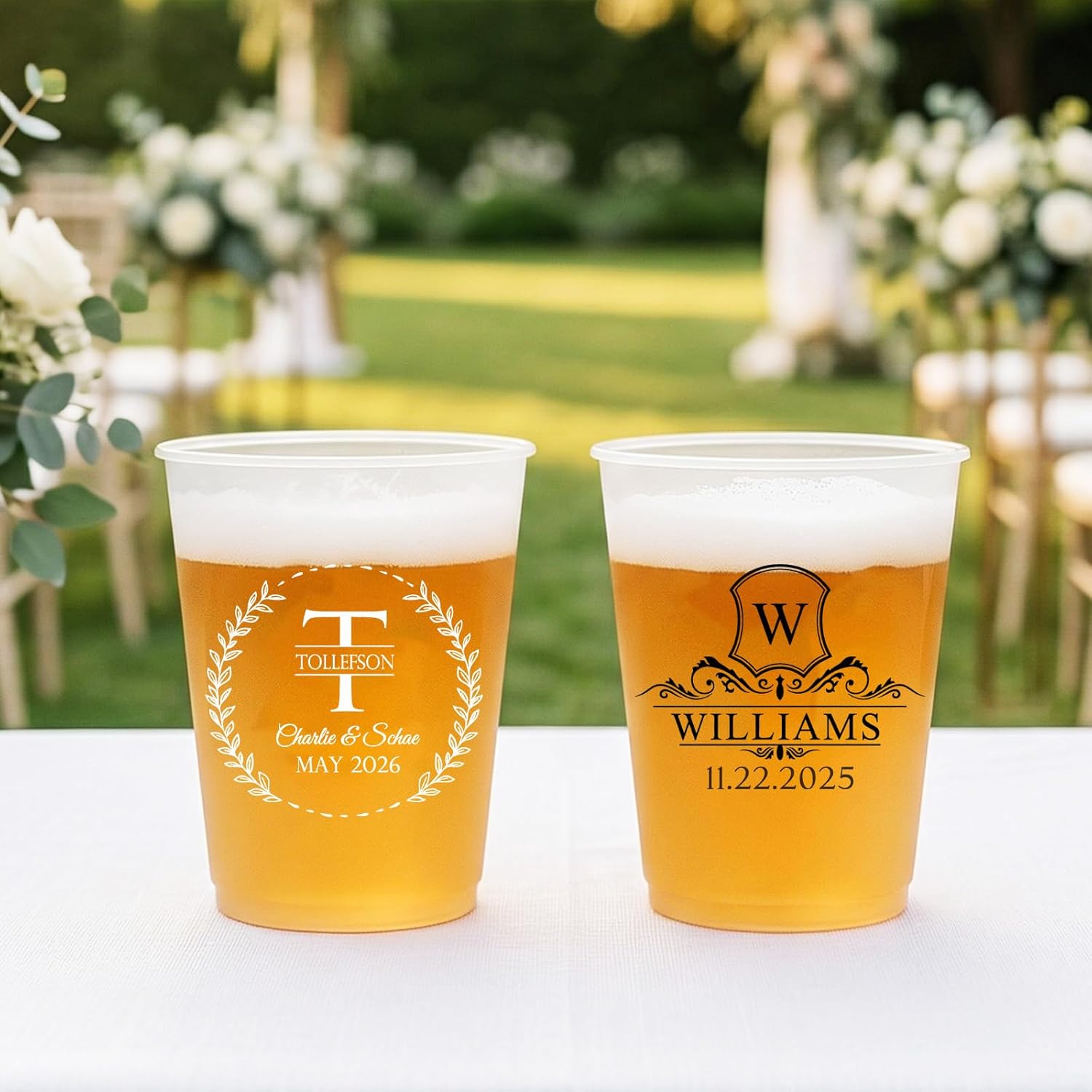 50-200pcs 12oz 16oz Custom Frosted Plastic Cups for Party, Personalized Wedding Cup for Reception, Plastic Cups Reusable, With Logo Names, Perfect for Bridal Shower