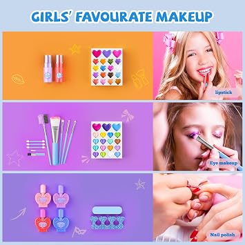 Kids Makeup Sets for Girls, 66pcs Real Cosmetic for Kids Toys with Mirror, Princess Washable Girls Makeup Kit, Non-Toxic & Safe Brithday Gifts for 3 4 5 6 7 8 10 - 12 Years Old(Blue)
