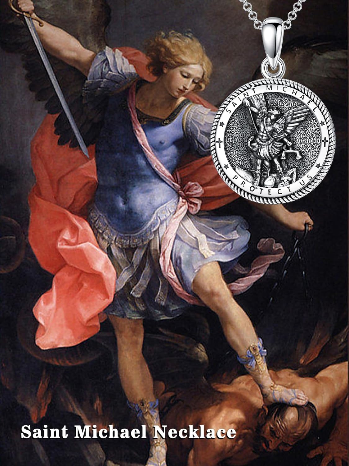 Seiyang 925 Sterling Silver Patron Saint Necklace Amulet Medal Pendant Religious Jewelry Gifts for Women Men First Communion Gifts