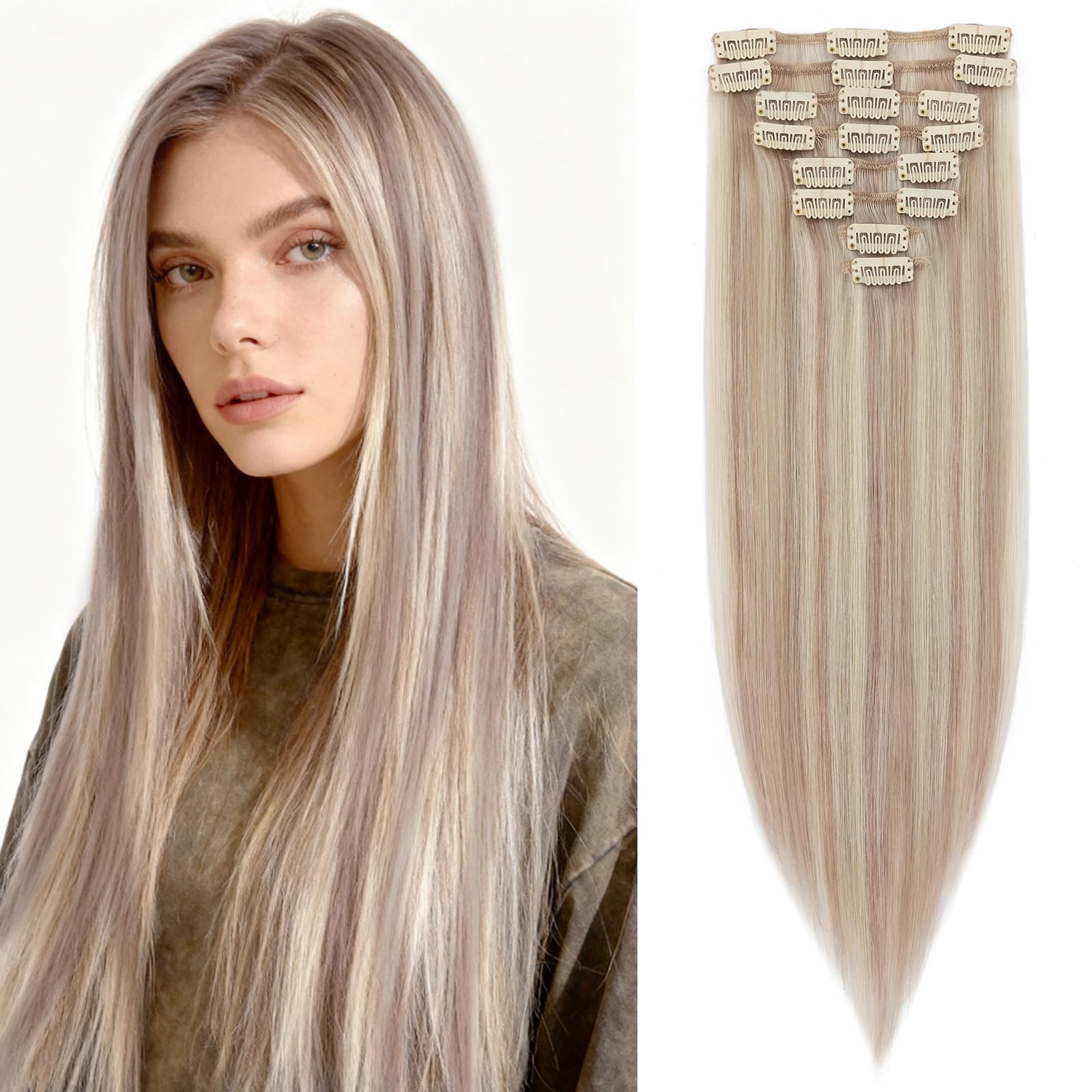 Silk-co 10inch Hair Extensions Clip in Hair Extension Human Hair #04 Medium Brown -Basic Thickness-Thin Weft- 8 Pieces Real Remy Straight Hair Extensions[50g] — view 64