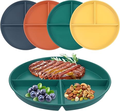 Lot De 4 Assiettes Divisées En 5 Compartiments En Plastique