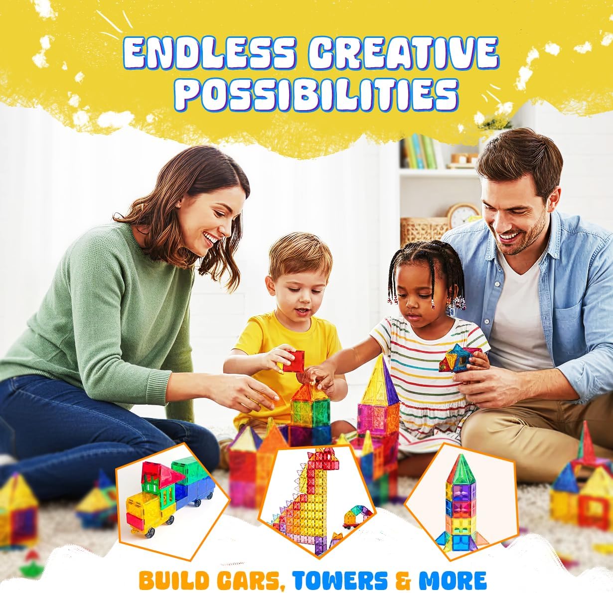 Magnetic Tiles 120 PCS Building Blocks for Kids – STEM Construction Toy Set, Creative Educational Magnetic Building Tiles, Montessori Gift for Boys & Girls Ages 3 to 12