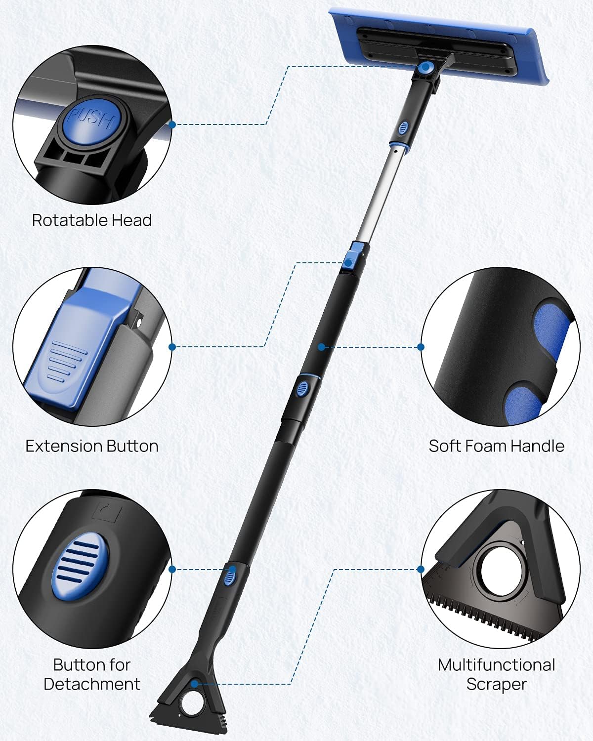 JOYTUTUS 47'' Ice Scraper and Snow Broom for Car Windshield, Extendable Foam Snow Brush, Scratch Free, Auto Window Windshield Snow Removal Brush for Car, SUV, Truck (Black)