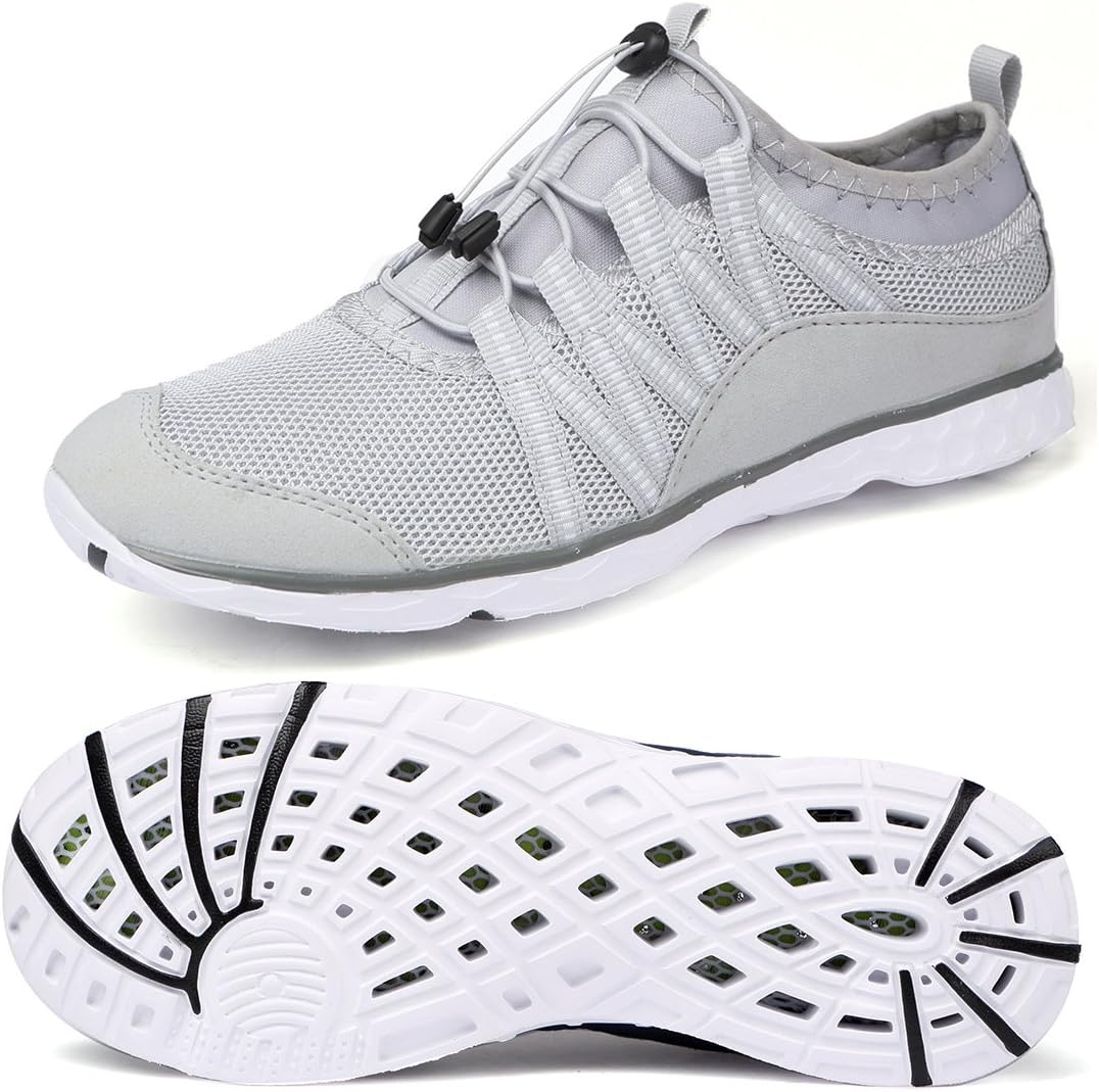 Alibress Men's Lightweight Aqua Shoes Quick Drying Water Sport Shoes for Men Grey Gray White 10 M US