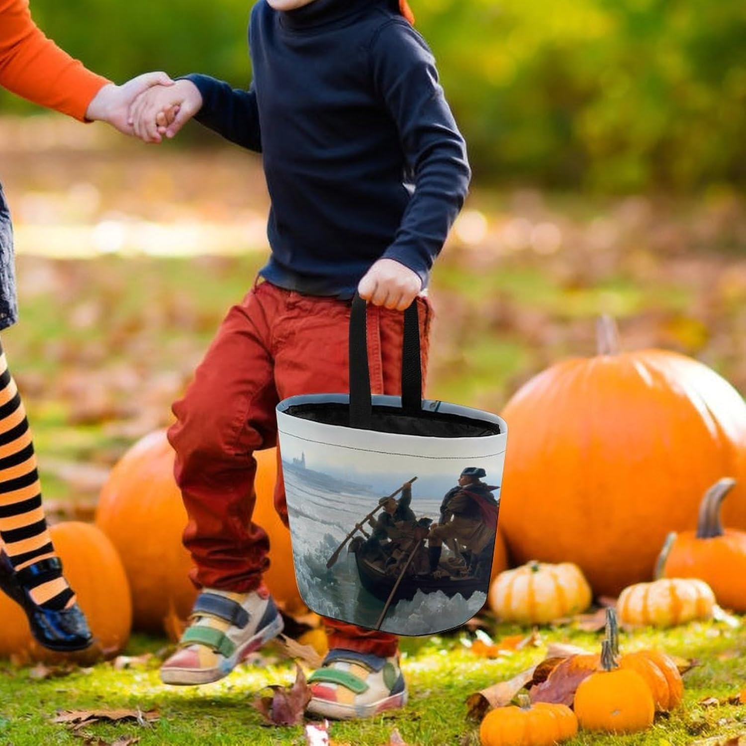 Washington Crossing The Delaware Halloween Treat Bag Reusable Candy Basket Tote Goody Bags Gift Party