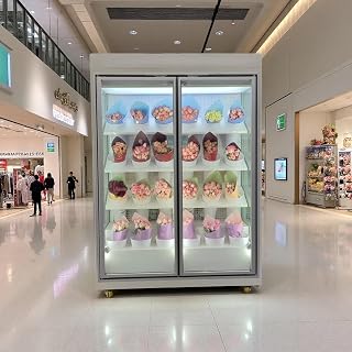 Smart Flower Vending Machine with Touch Screen Display, Fresh Bouquet Storage System, Cashless Payment Options for Malls, Airports, Hotels and Retail Spaces