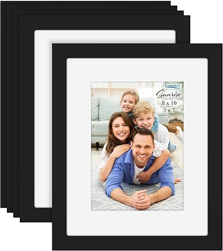 Icona Bay Marcos de fotos de tapete de 8 x 10 a 5 x 7 pulgadas (negro, paquete de 5) compuesto de madera maciza de una pieza, juego moderno de
