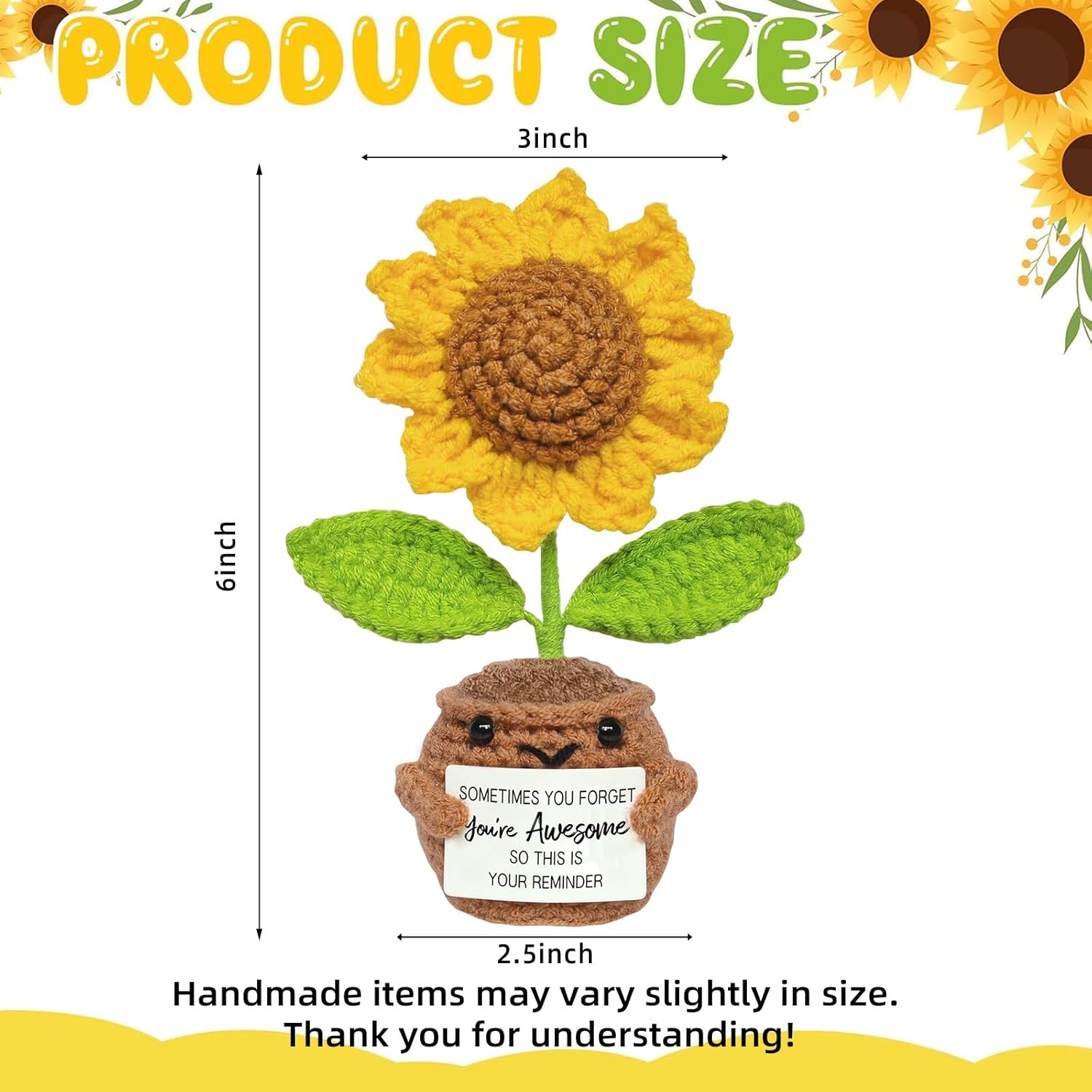 Crochet Sunflower, Cute Handmade Sunflower Gift for Mothers Day Women Friends Encouragement, Thank You Appreciation Gift for Teacher Coworker, (You're Awesome) - Image 3