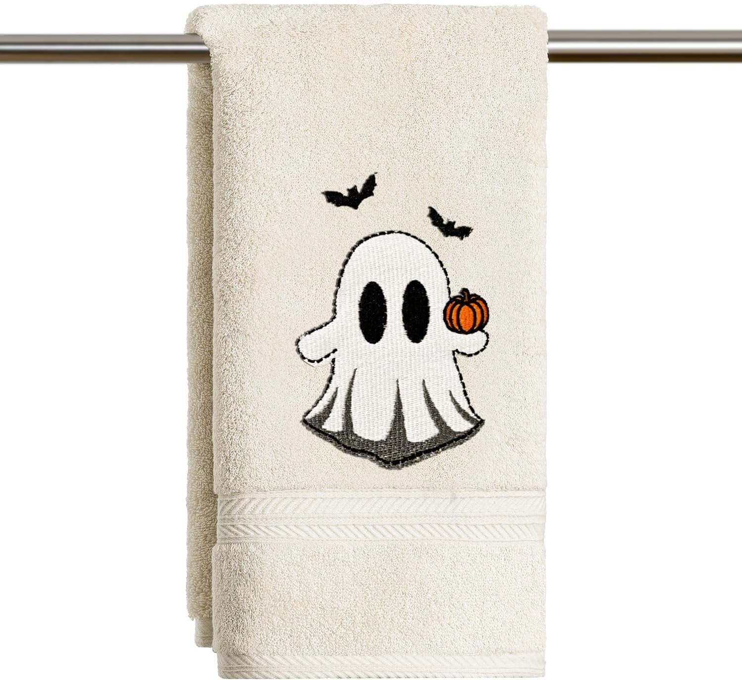 Artoid Mode 2 Pcs Pink Ghost Boo Halloween Embroidered Hand Towels | Seasonal,13.7 x 29.5 Inch,100% Cotton,Farmhouse Decorative,Soft & Absorbent Bathroom Decor Towels