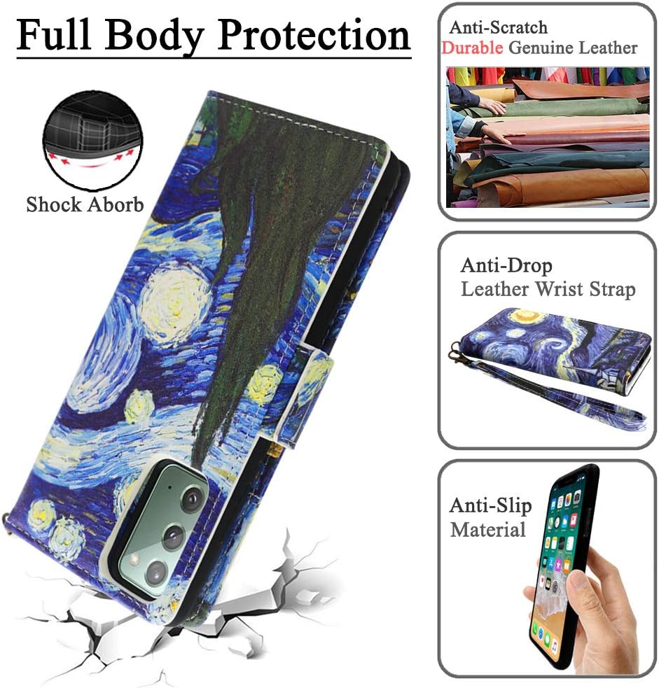 Mefon Galaxy Note 20 Wallet Case Detachable, Wireless Charging Compatible, Durable Slim, Magnetic Detachable Flip Cover Leather Folio Phone Cases for Samsung Galaxy Note 20 5G 6.7" (Starry Night)