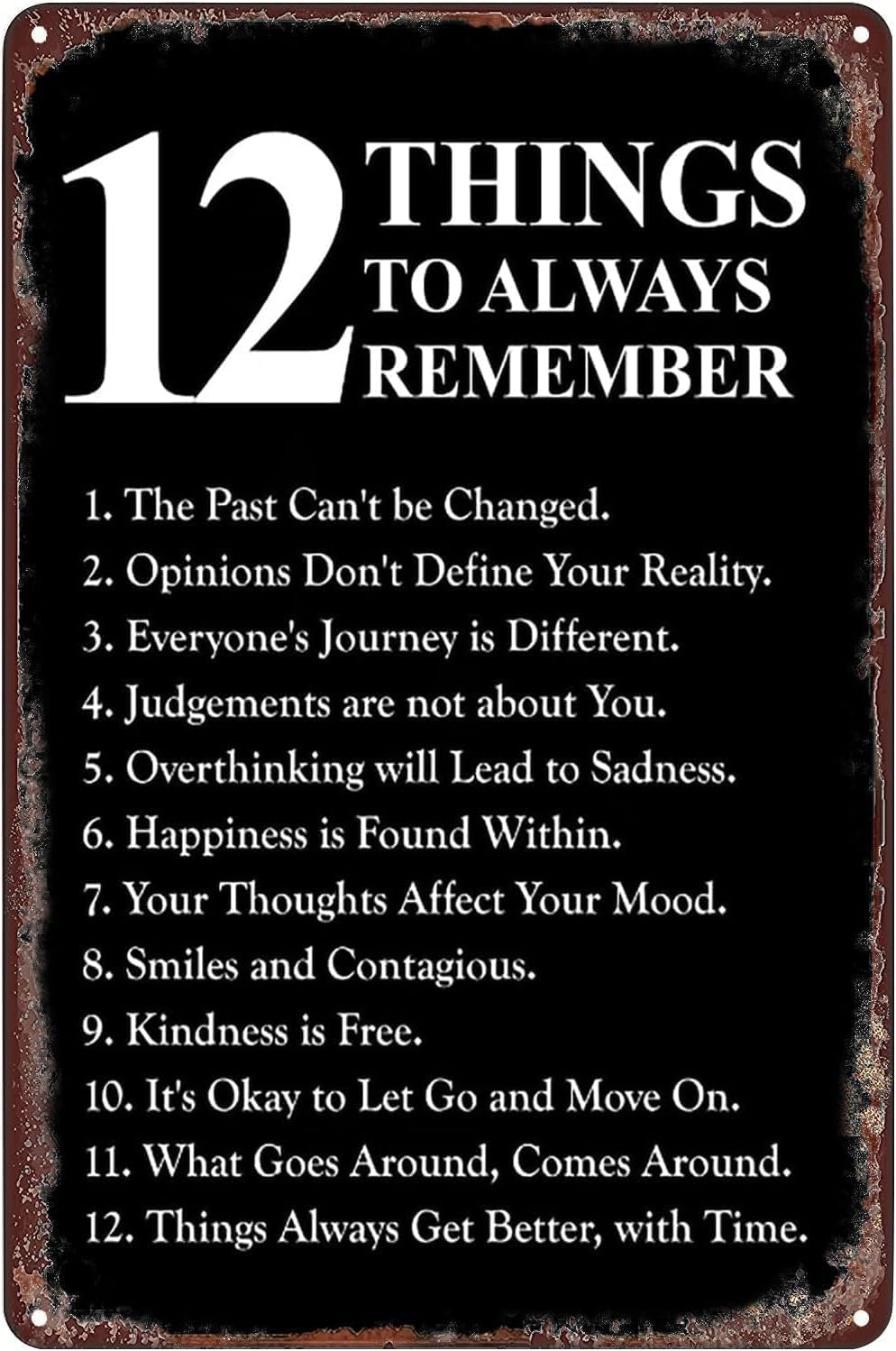 SMAZDFXX Metal Tin Sign 12 Things To Remember Retro Poster Cafe Bar Gym Living Room Bathroom Kitchen Home Art Wall Decoration Plaque 8"x12"