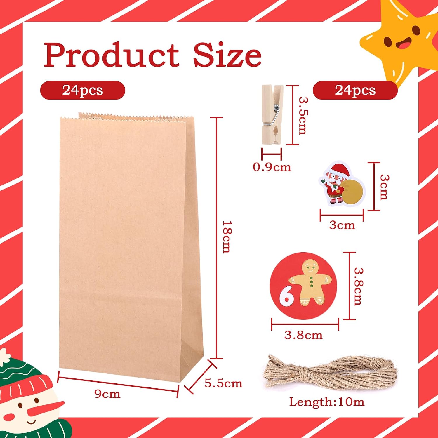 Naler 24 Sets DIY Advent Calendar Bags, Christmas Empty Advent Calendar to Fill Yourself, Xmas Countdown Calendar Gift Bags with Paper Bags Number Stickers Clips for Xmas New Year Party Favor Home Decor