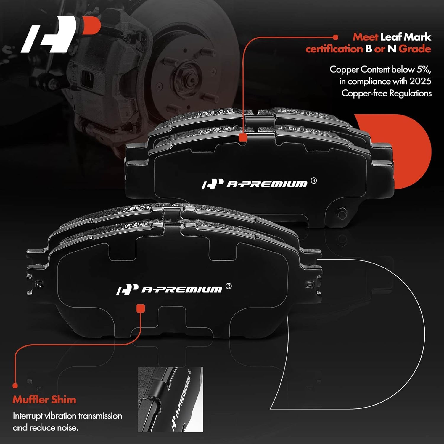 A-Premium Front and Rear Ceramic Brake Pads Set Compatible with Toyota Models - Sienna 2004 2005 2006 2007 2008 2009 2010, with Hardware, 8-Pack