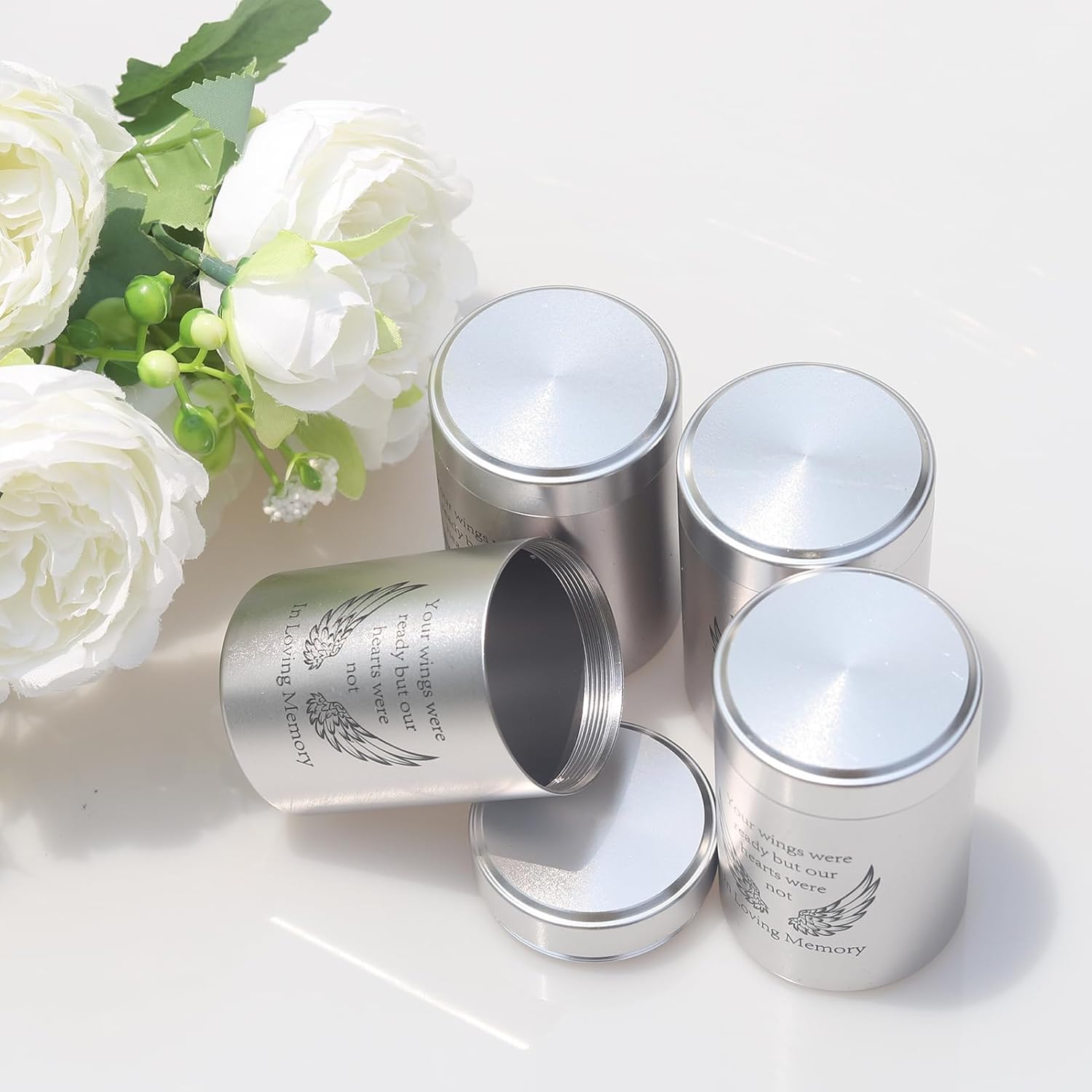 Small Urns for Ashes - Set of 4，2.7 inch Aluminium Mini Urns, Cremation Urns for Human Ashes, Ashes Holder, Small Keepsake urns-A Limb has Fallen from The Family Tree, Purple