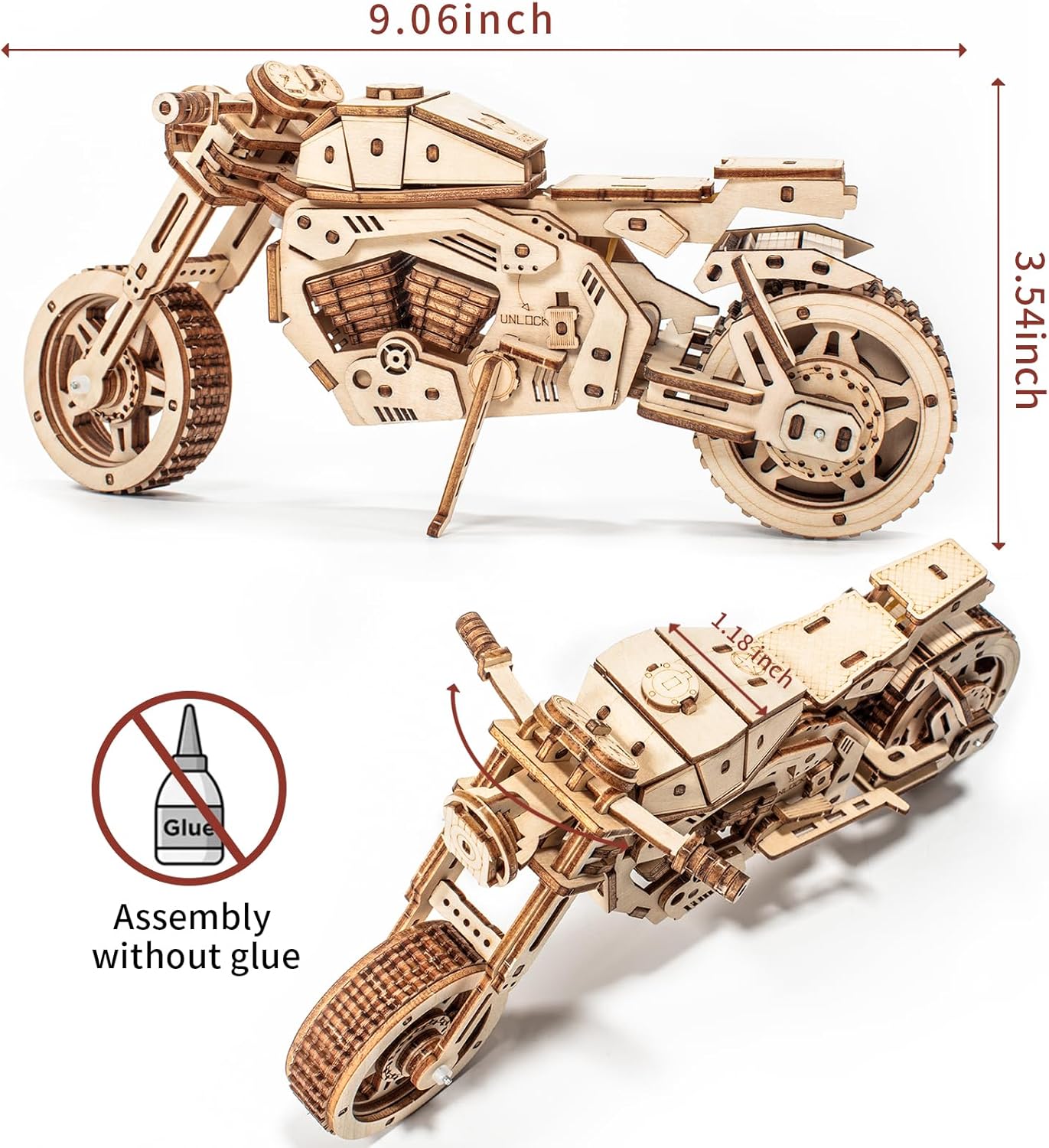 3D Wooden Puzzle Motorcycle Model, Mechanical Model Car Kits for Adults, Hobby Kit to Build Your Own Wooden Bike, Best Gift for Motorcycle Riders Men, Adults Teens on Birthday Christmas (Motorcycle)