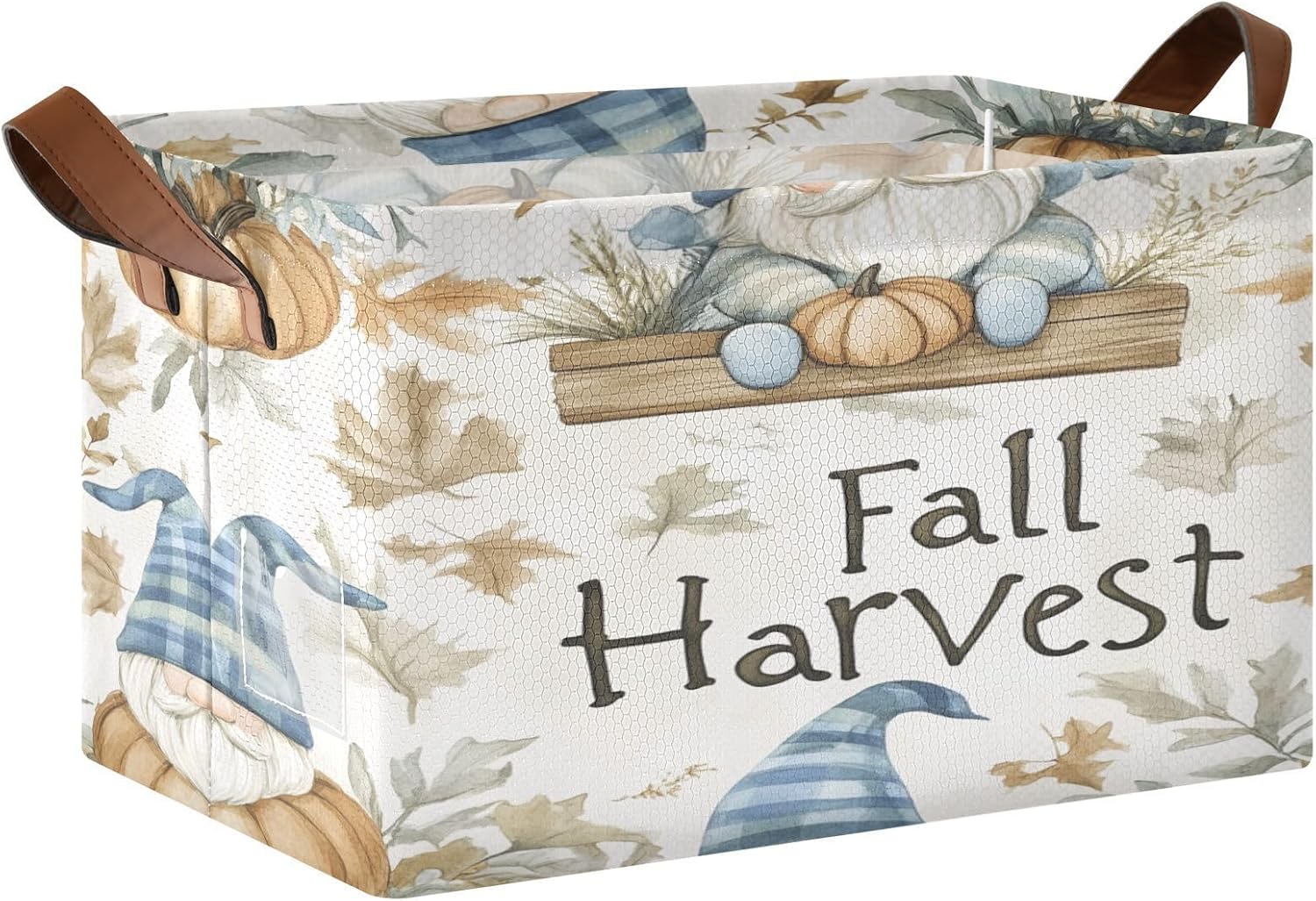 Fall Gnomes Pumpkin 2 Pack Fabric Storage Bins for Shelves Collapsible Cube Storage Bin Basket Storage Cubes with Handle Under The Bed Storage Bins for Home Clothes Office Closet