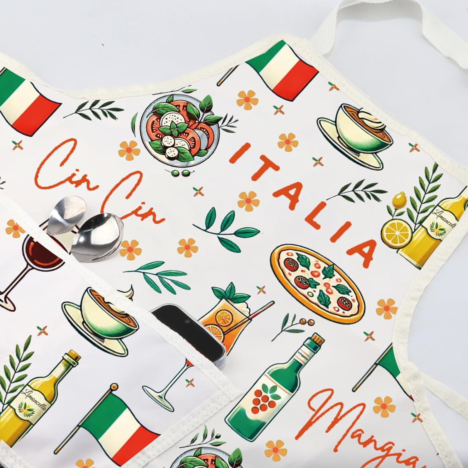 JXGZSO Italy Cin Cin Mangia Kitchen Apron Rome Vacation Gift Italy Tourist Merchandise Italy Chef Apron