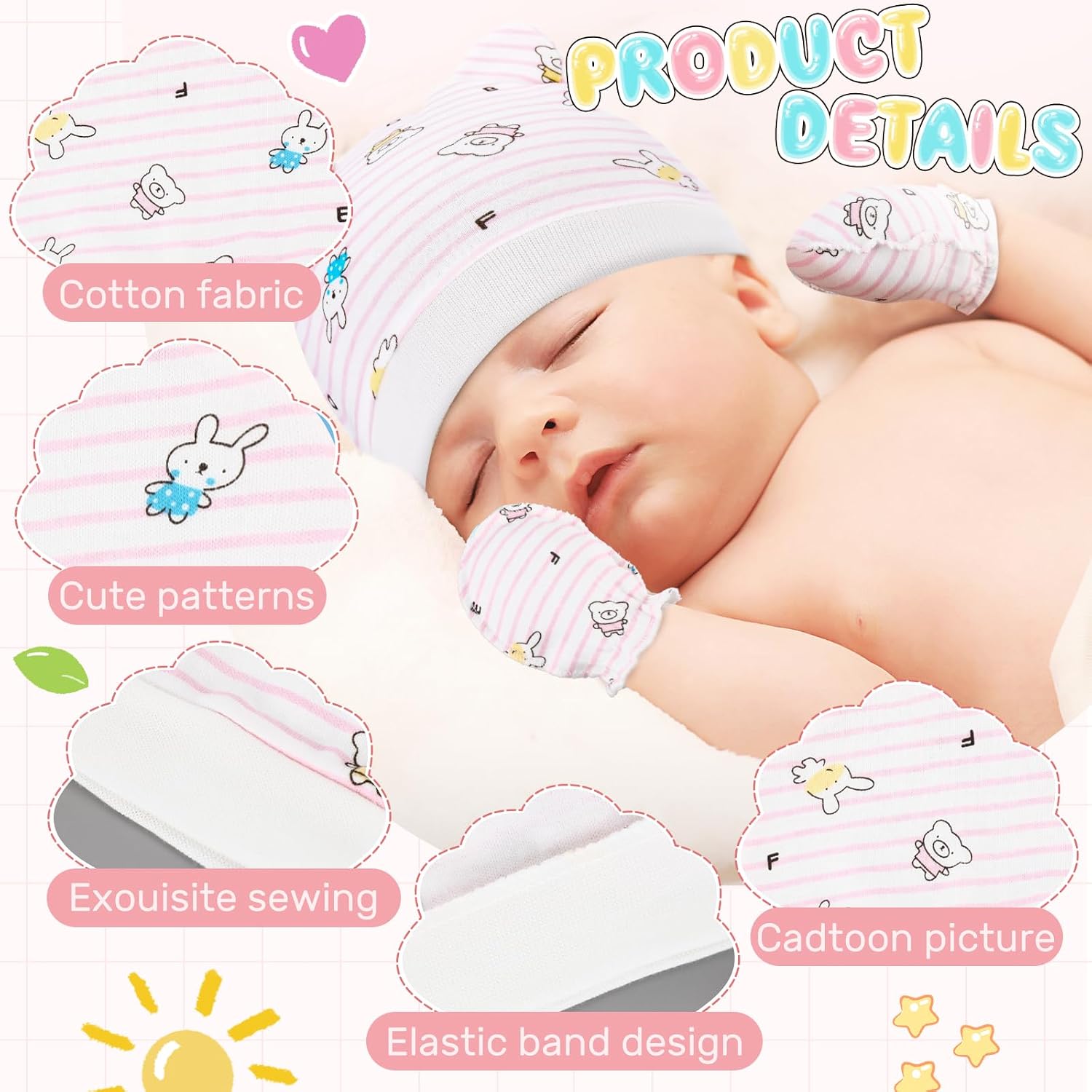 Geyoga 18 Pcs Baby Hats Mittens and Socks Set Newborn