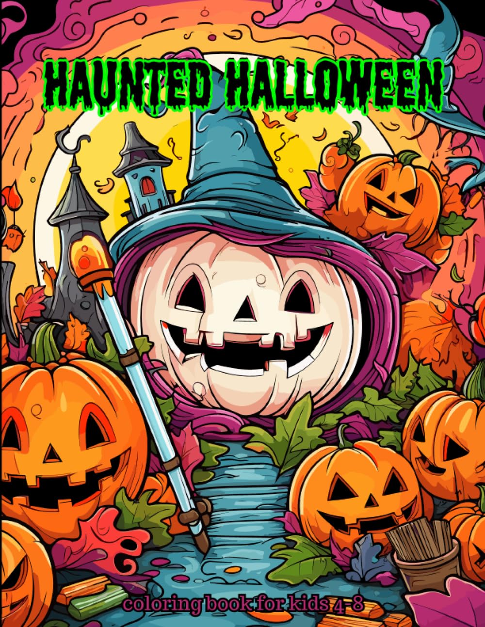 Haunted Halloween: Coloring Book for Kids Ages 4-8: Spooky Halloween Themed Coloring Book for Children; Thick Lines, 37 Unique Halloween Designs