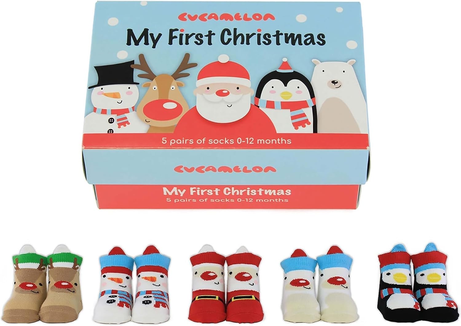 Cucamelon Baby My First Christmas 5 Pairs of Socks 0-12 Months Giftboxed