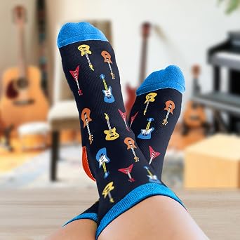 VICRAZY Guitar, Drum Socks For Men Cool Music Accessories, Funny Musician Presents, Rock & Roll Stocking Stuffers