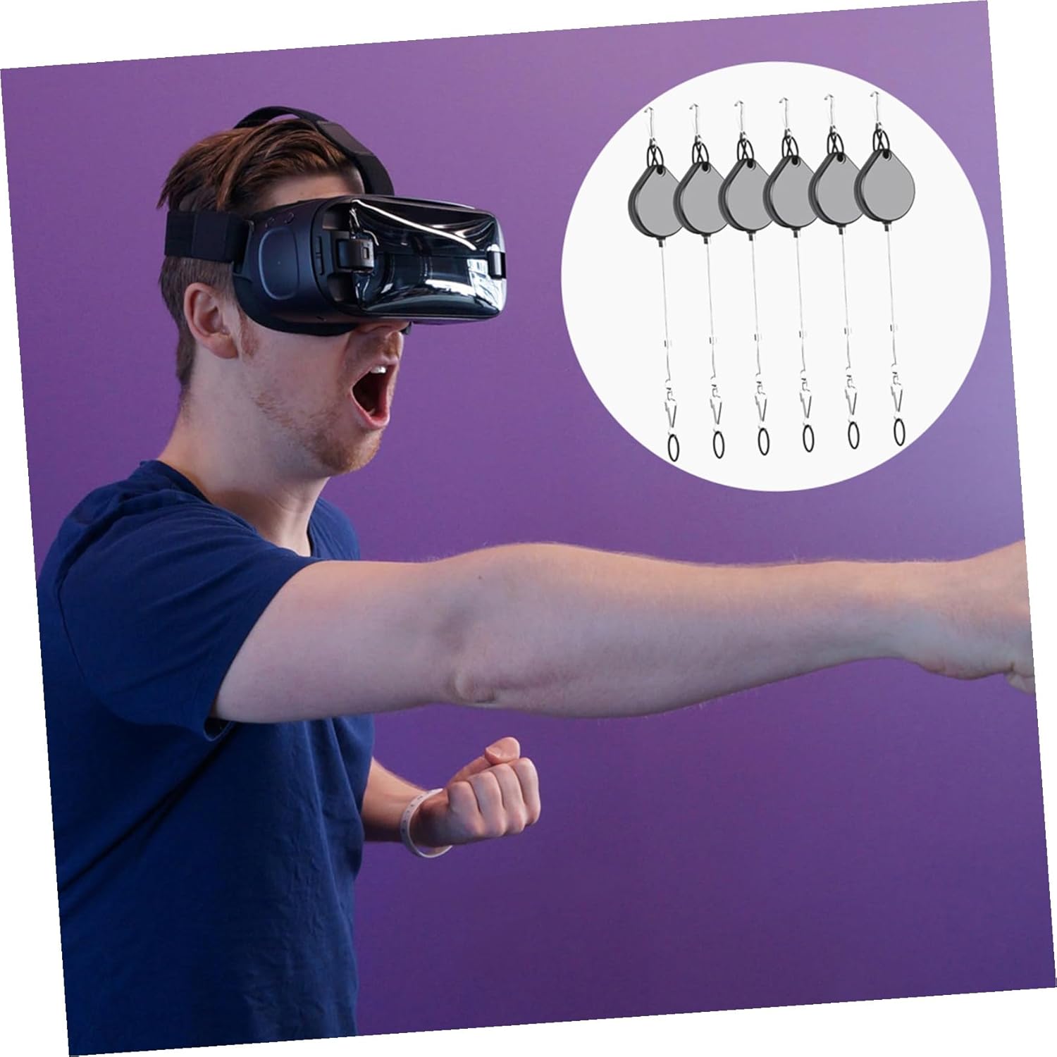 NUOBESTY Vr Ceiling Pulley Cable Management System for Vr Headsets, 40pcs Suspension Kit with Hooks, Screws, and Wall Mounts, Grey Paracord, Suitable for Virtual Reality Accessories