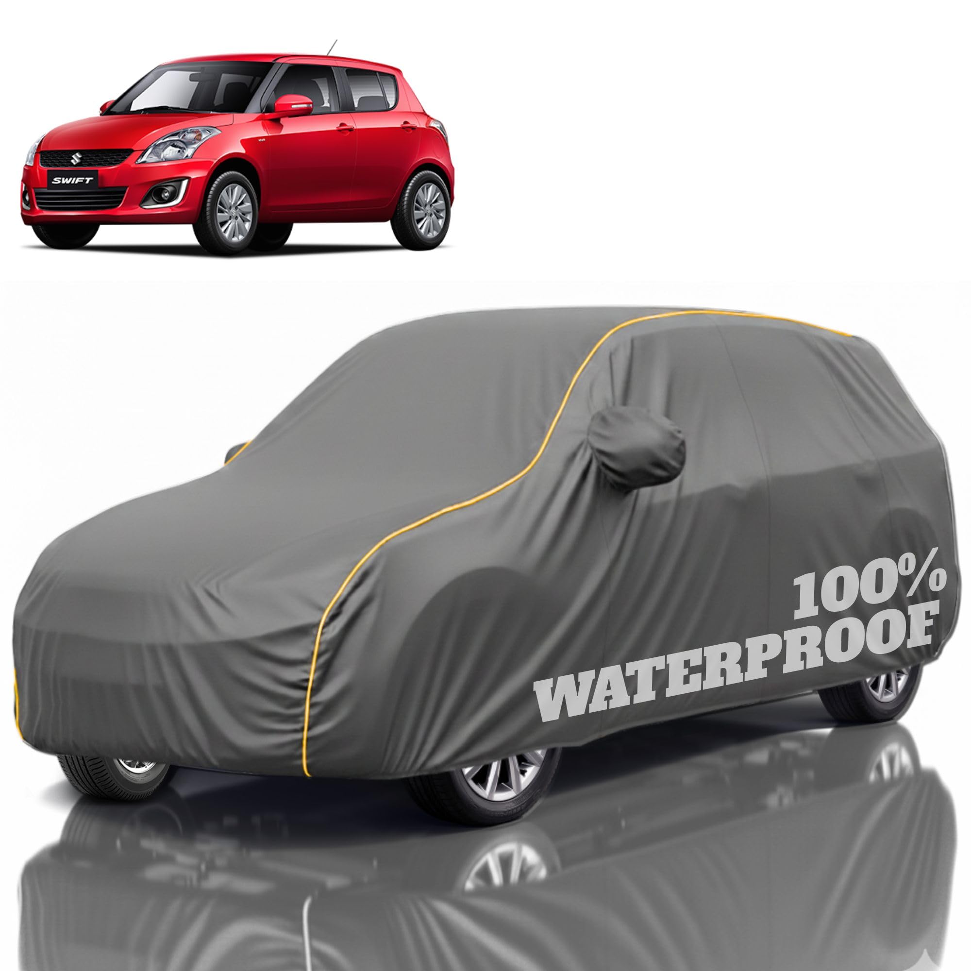 Premium Polyester Car Cover Swift All-Weather Protection from Rain, Dust &amp; Sun | UV Resistant Fabric | Full Body Secure Fit for Outdoor &amp; Indoor Parking Grey