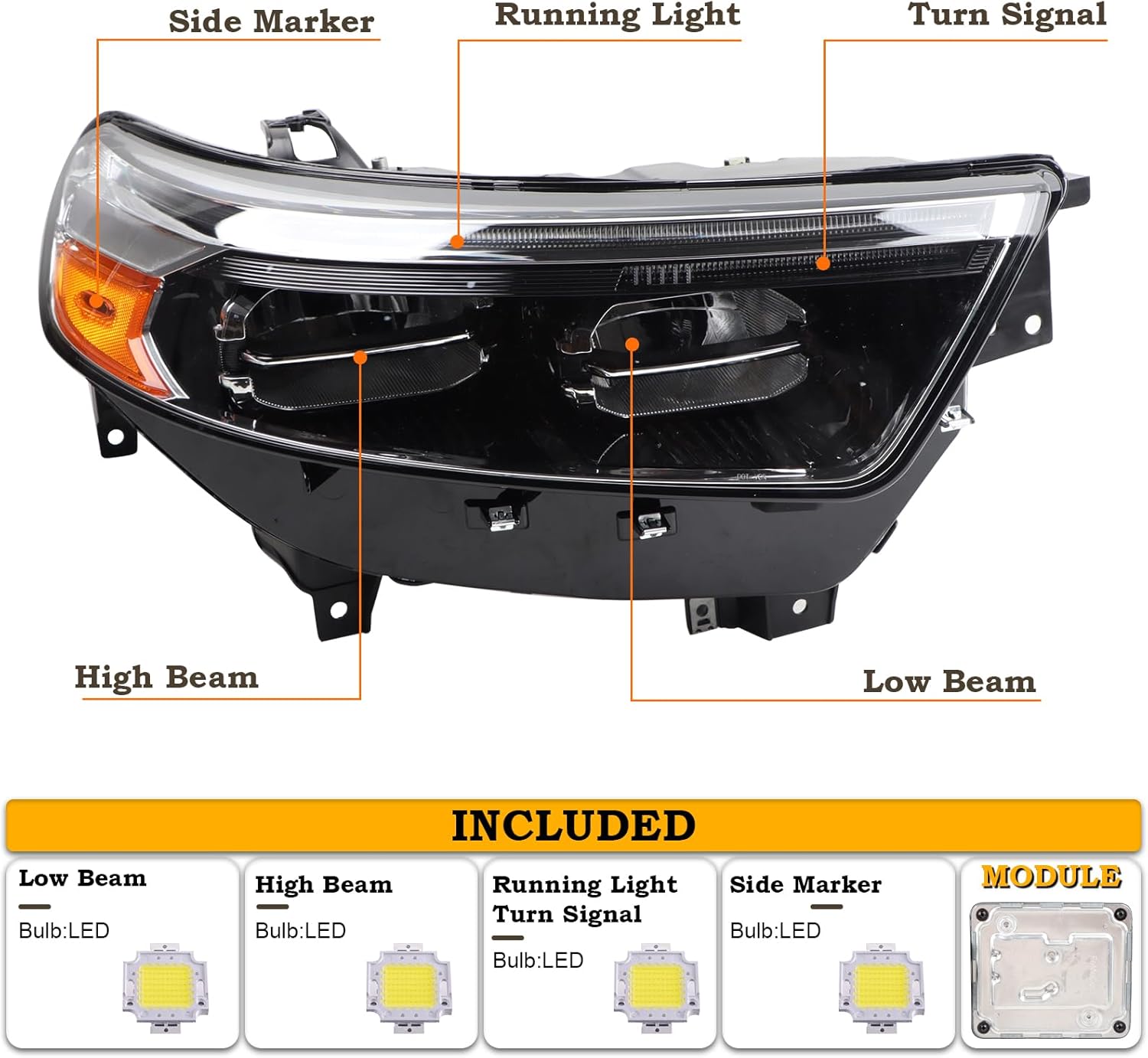 RH W/Ballast Module Full Headlight Fit for 2020 2021 2022 Ford Explorer XLT Limited Headlamp Assembly Right Passenger Side W/O AFS FO2503397 LB5Z13008BB