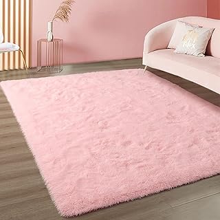 Merelax Pink Area Rugs for Living Room Bedroom Girls, 5x8 Soft Fluffy Fu...