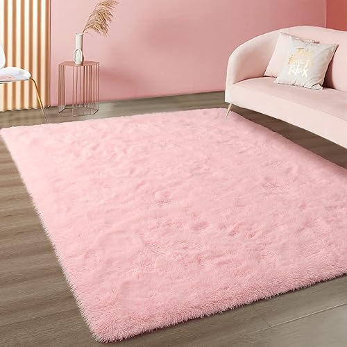 Merelax Pink Area Rugs for Living Room Bedroom Girls, 4x6 Soft Fluffy Fuzzy Shag Rug for Kids Room Bedside Rug, Indoor Floor Plush Cute Carpet for Baby, Nursery, Home Decor Aesthetic