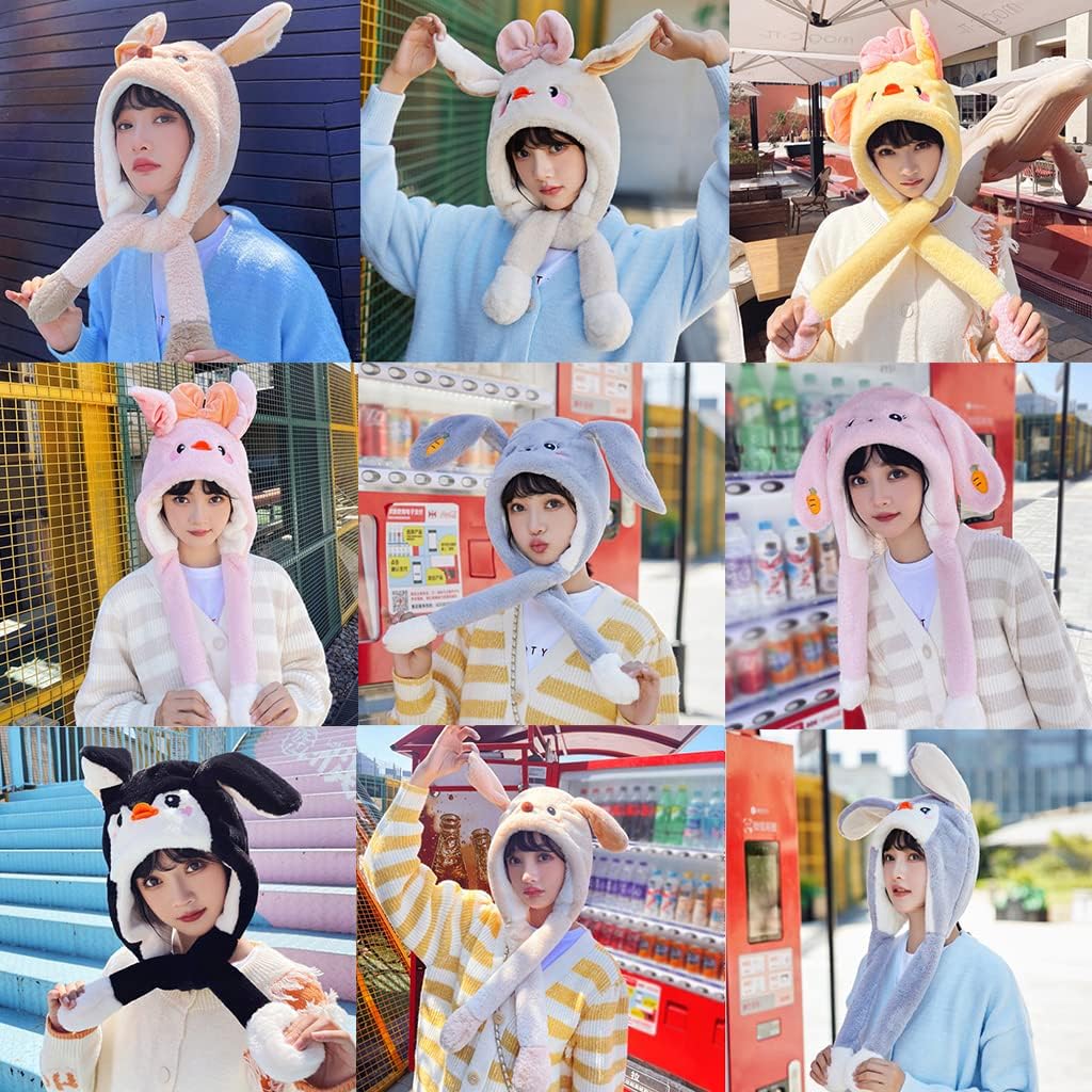 Scarf,Plush Hat Ear Moving Jumping Hat Kids Adult Party Cosplay Holiday Hat for Women Teen Girls Birthday Gifts Scarf(Longeared Bunny Gra)