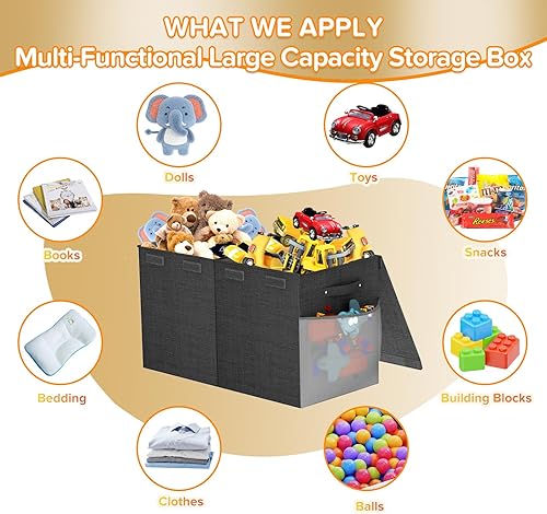 Miniatura 6 de Caja grande de juguetes, plegable, resistente, organizador de juguetes, cestas de dinosaurios con tapas para niños y niñas, sala de estar, sala de