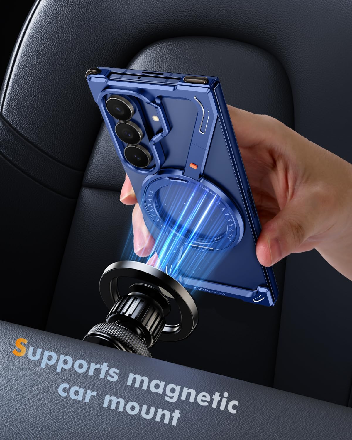 OATSBASF Minimalist Phone Case for Samsung Galaxy Z Fold 7, 360° Rotation Kickstand Aluminum Metal Frameless Design Bumper Z Case, Protective Shock Grade Shell (Blue)