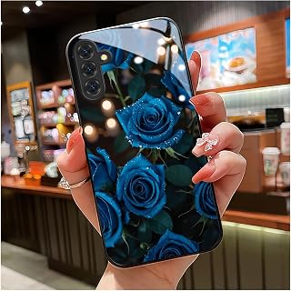 for Samsung Galaxy A54 Case 6.4 inch Blue Rose & Black Pattern, Glossy Smooth Hard Finish case, Luxe & Mysterious & Vibrant Style, Rose Lovers, New Year Gift