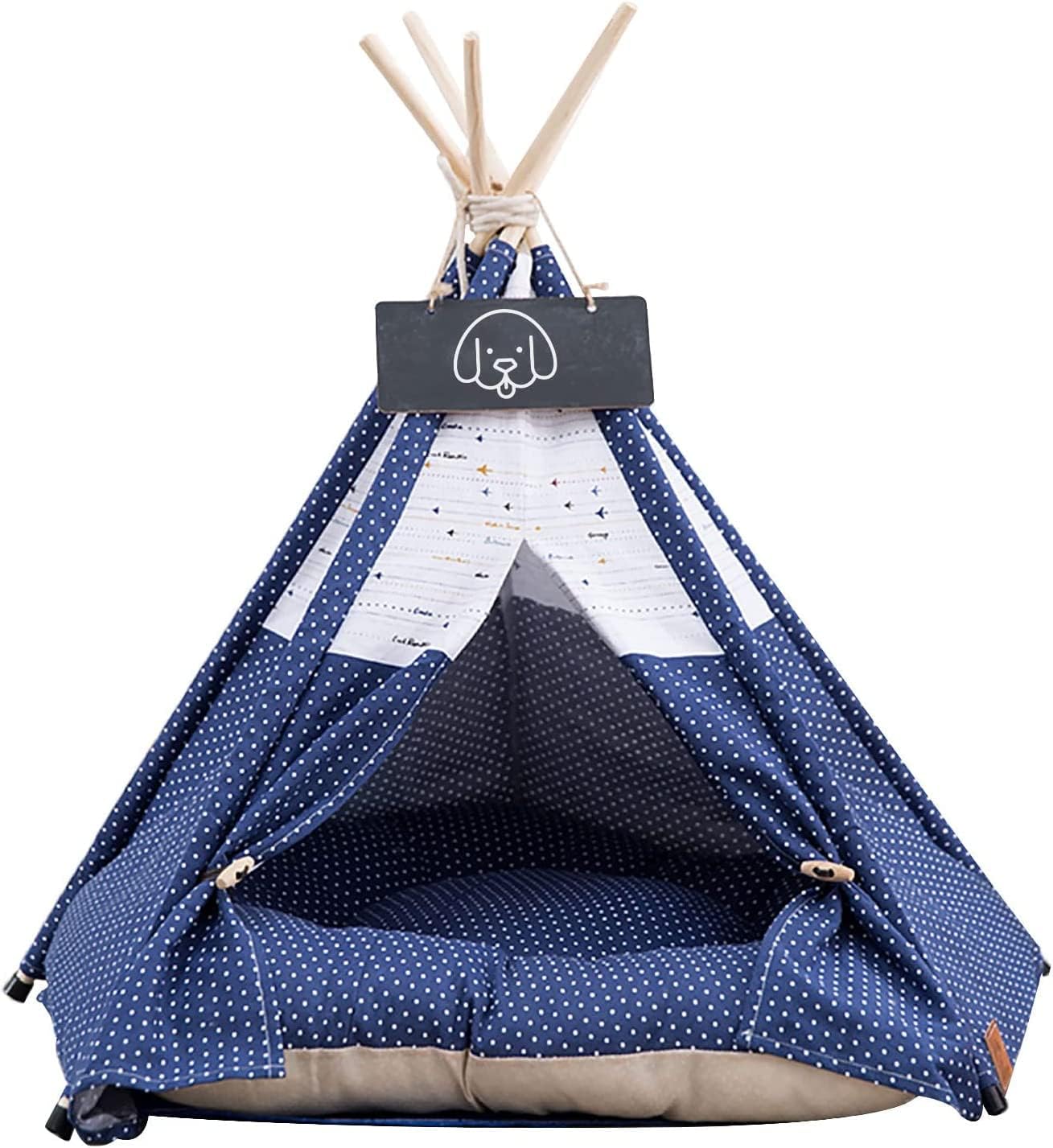 Pet Teepee Dog & Cat Bed with Cushion- Portable Luxery Pet Tents & Houses with Cushion & Blackboard (Airplane)