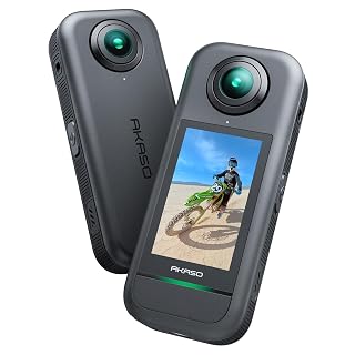 AKASO 360-360° Action Camera with 5.7K 360° Video, 72MP Photo, SuperSmooth Stabilization, 360° Horizon Lock, AI Tracking, Invisible Selfie Stick Effect, Touchscreen, Splash-Resistant - Amazon product rated Grade A